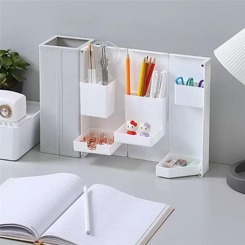 Multifunctional Collapsible Desktop pen holder, Magnetic Opening Closing Plastic Pen Case, Creative Multifunction Magnet Switch Pen Holder, Plastic Stationary and Cosmetic Organizer Multifunctional Collapsible Desktop pen holder, Magnetic Opening Closing Plastic Pen Case, Creative Multifunction Magnet Switch Pen Holder, Plastic Stationary and Cosmetic Organizer